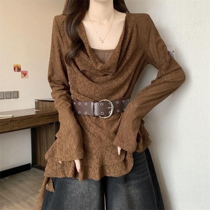 Private Style T Shirt With Lace And Asymmetrical Design For Spring