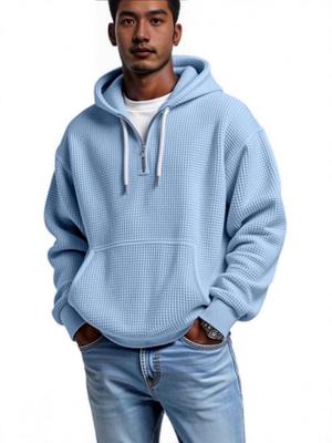 Men's 3D Print Double Hood Zipper Sweatshirt - Waffle Knit Cross Design (2025 New Arrival)