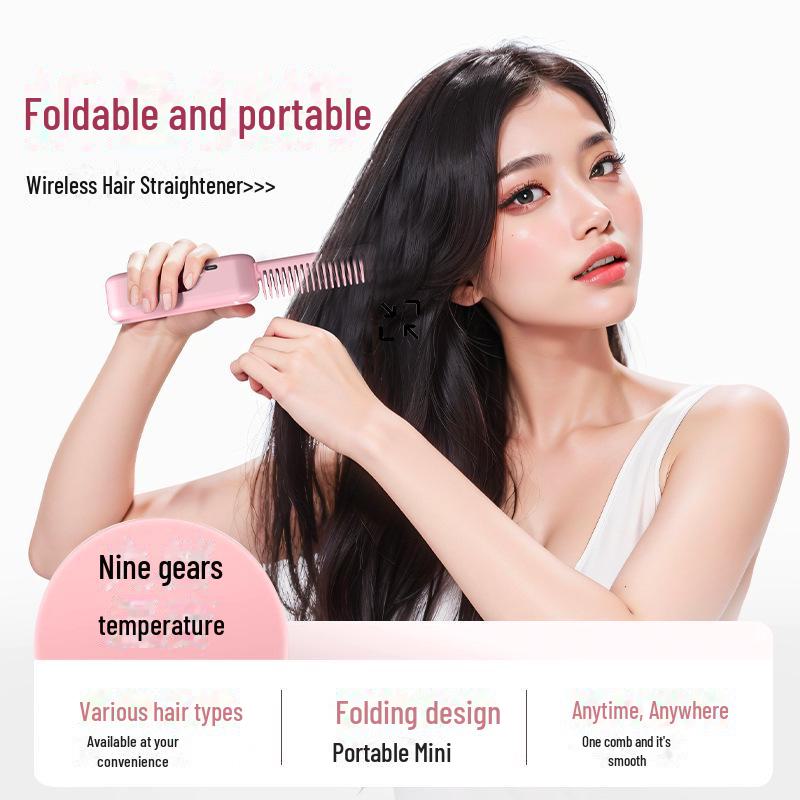 Portable Foldable Negative Ion Hair Straightener & Curler with Wireless Charging - No Damage Hair Tool
