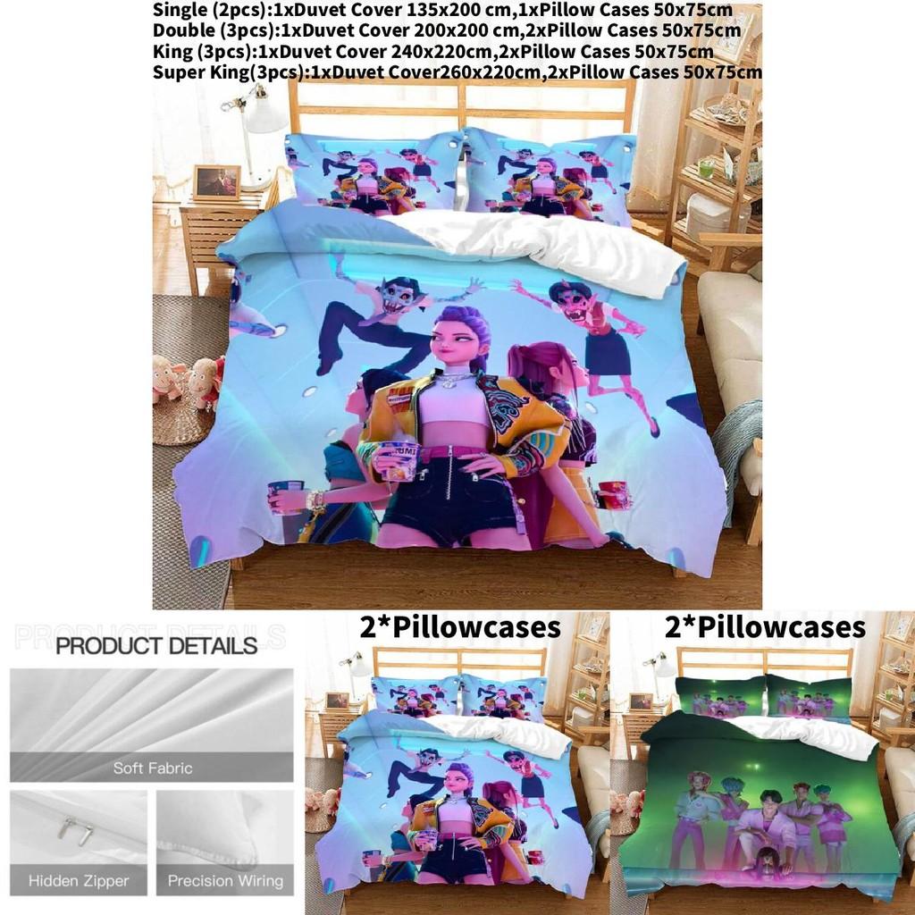Kpop Demon Hunters Threepiece Bedding Set With Print For Modern Bedroom Decor