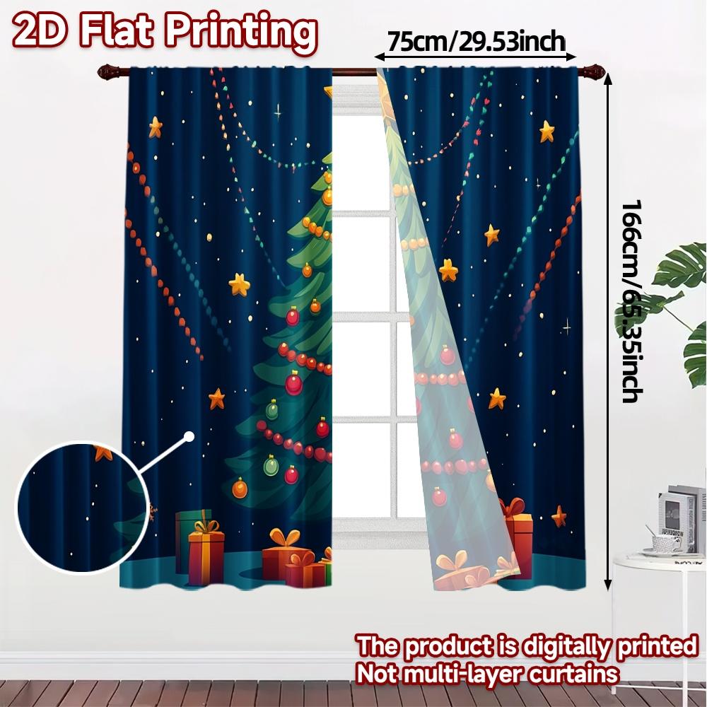 2pcs,Curtains Christmas Tree Ornaments Gifts_f Popular Contemporary Curtains Durable 100% Polyester Fabric Curtains Versatile
