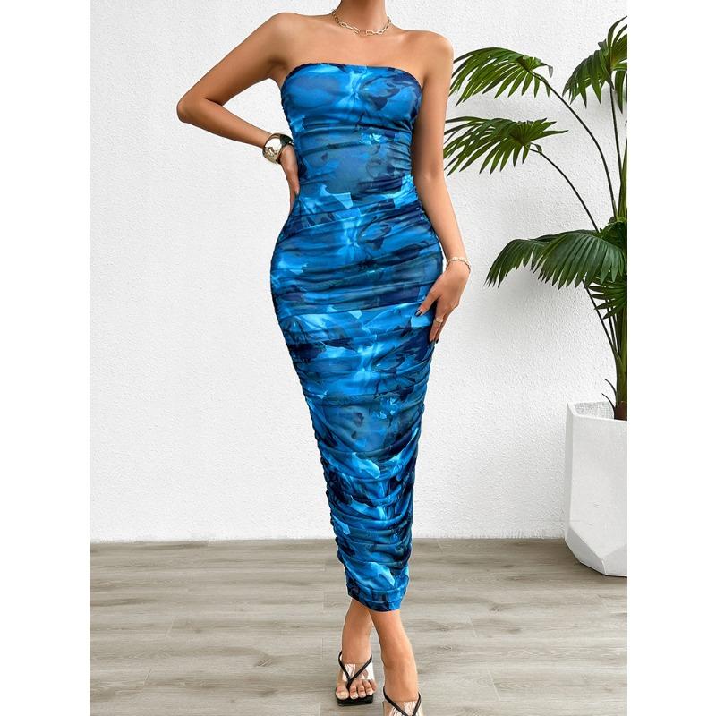 

Женский весенне-летний темперамент для похудения, чистое желание вытереть грудь, головокружительное платье XL синий