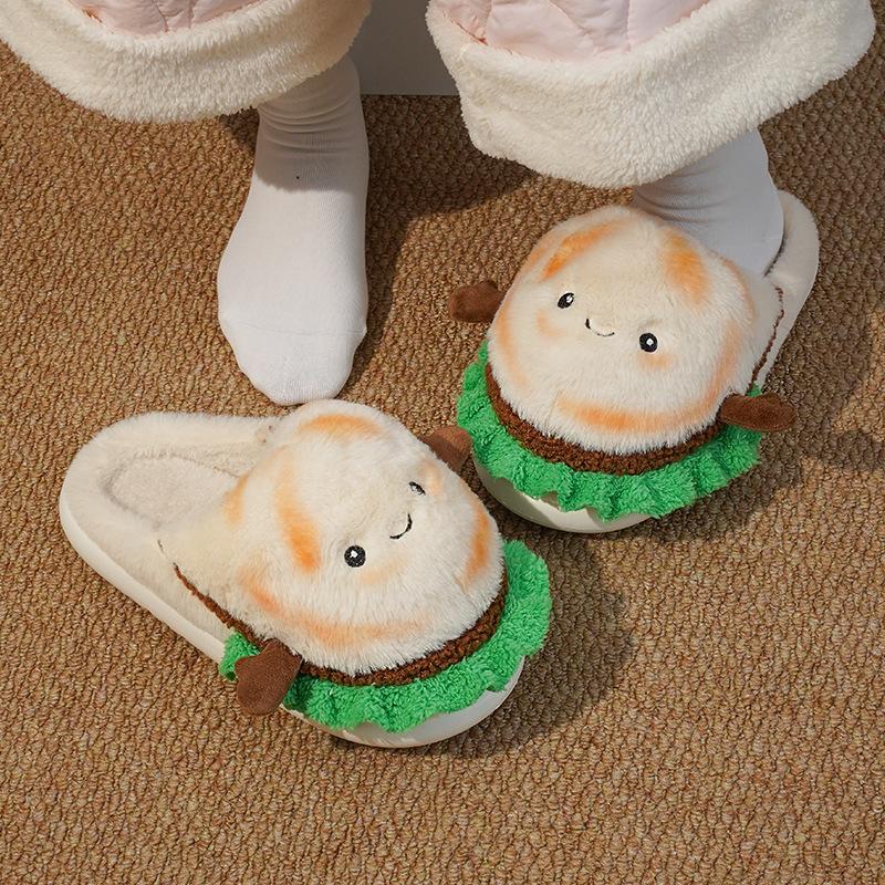 Fashion French Fries Cotton Slippers Women Men Autumn Winter Home Floor Shoes Cute Cartoon Warm Faux Fur Couples House Fluffy Slides