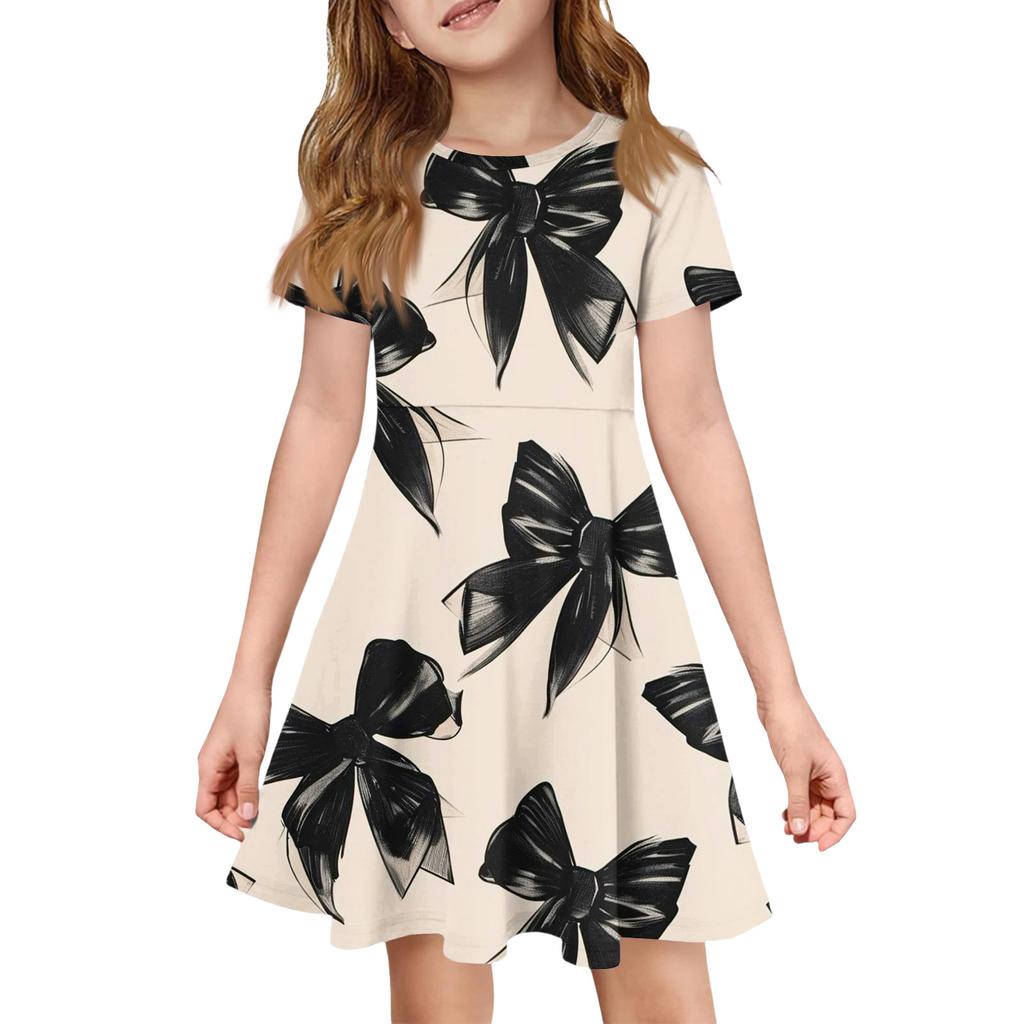 Girl Summer Dress Color & Print Short Sleeve Dress With Pocket Casual Dress Shorts Sleeve Party Dress Easter Day
