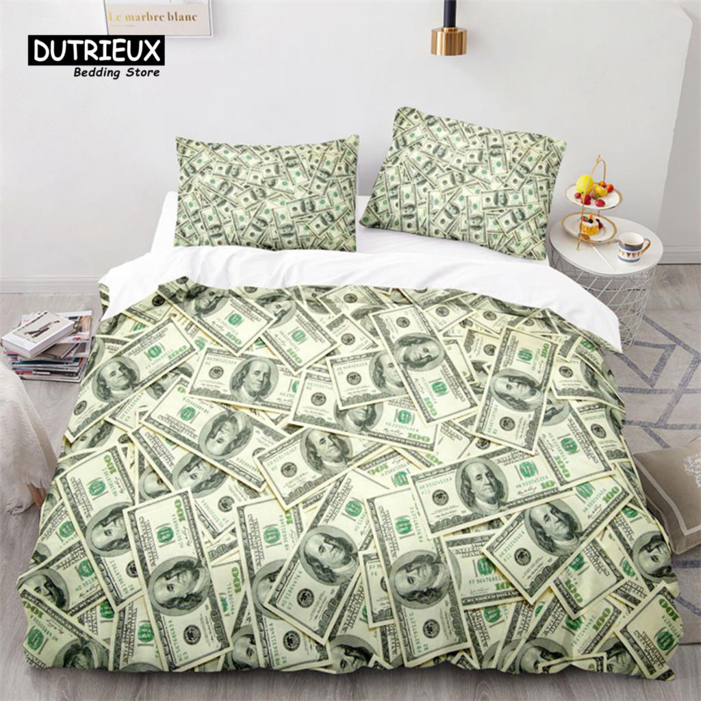 Money Bedding Set Microfiber Dollar Bills of United States Print Duvet Cover Twin King Queen Size For Kids Adults Bedroom Decor