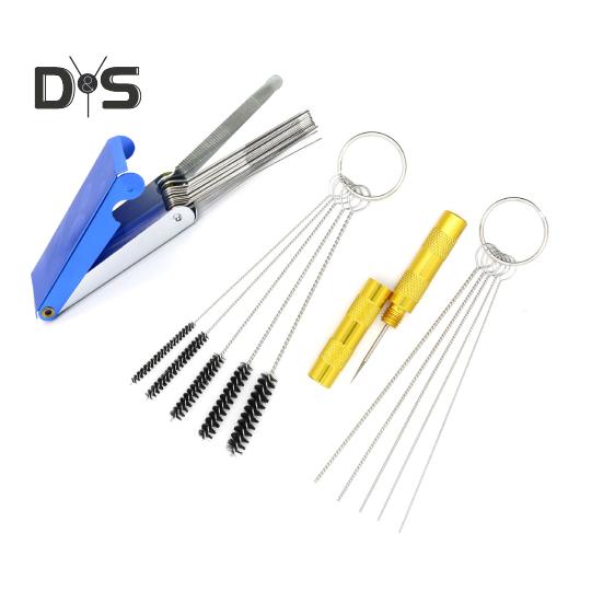 Vergaser-Reinigungsset, Edelstahl- und Nylonbürsten für Motorrad-Schweißbrenner, ATV, Nadeln in mehreren Größen (0,4-7 mm) mit Aluminiumgehäuse Rostfrei