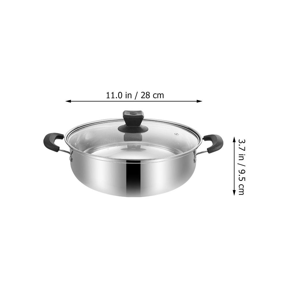Pentola per fonduta in acciaio inossidabile da 28 cm, manico doppio, pentola per brodo, grande capacità, padella per zuppe, pentola calda pratica, fornello, cucina, sala da pranzo