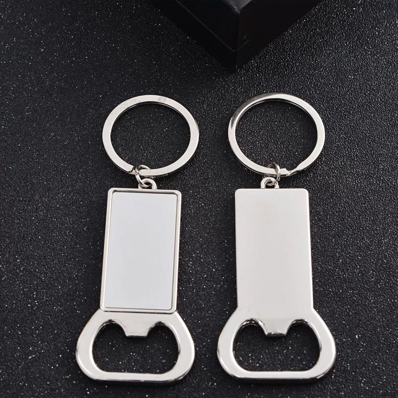 1PC Key Rings Silver Plated Sublimation Heart/Round/Square Blanks Photo Frame Keychains Metal Bottle Opener
