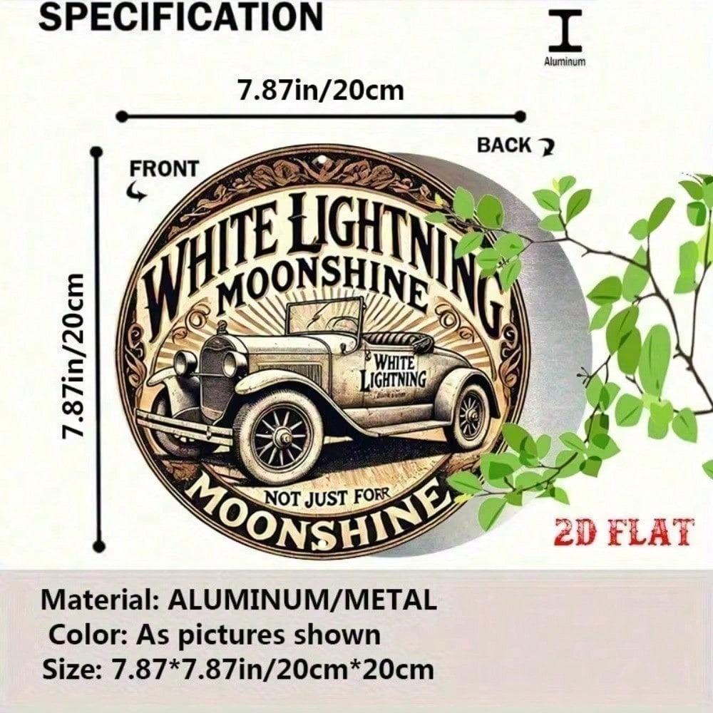 Vintage Moonshine Distillery Round Metal Tin Sign Rustic White Lightning Wall Art Pub Man Cave Decor