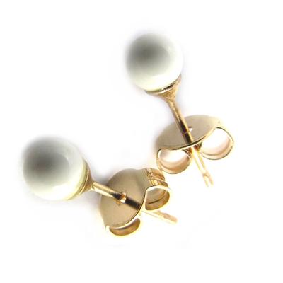 [M6968] - Gold Plated 'Mineralia' White Agate Earrings - 4 Mm