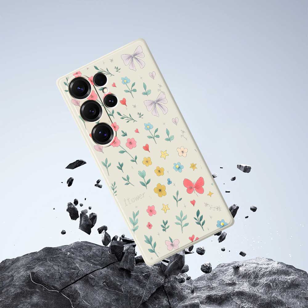 For Samsung Galaxy S25 Ultra Case Floral Bow Pattern Printing Straight Edge TPU Phone Back Cover