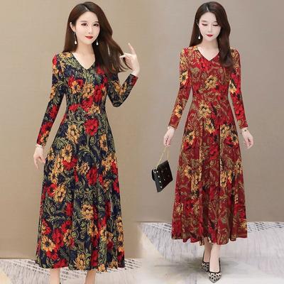 Sommerliches mittellanges, bedrucktes, florales Overknee-Kleid in Übergröße, Rundhalsausschnitt, kurze Ärmel, elastische Taille