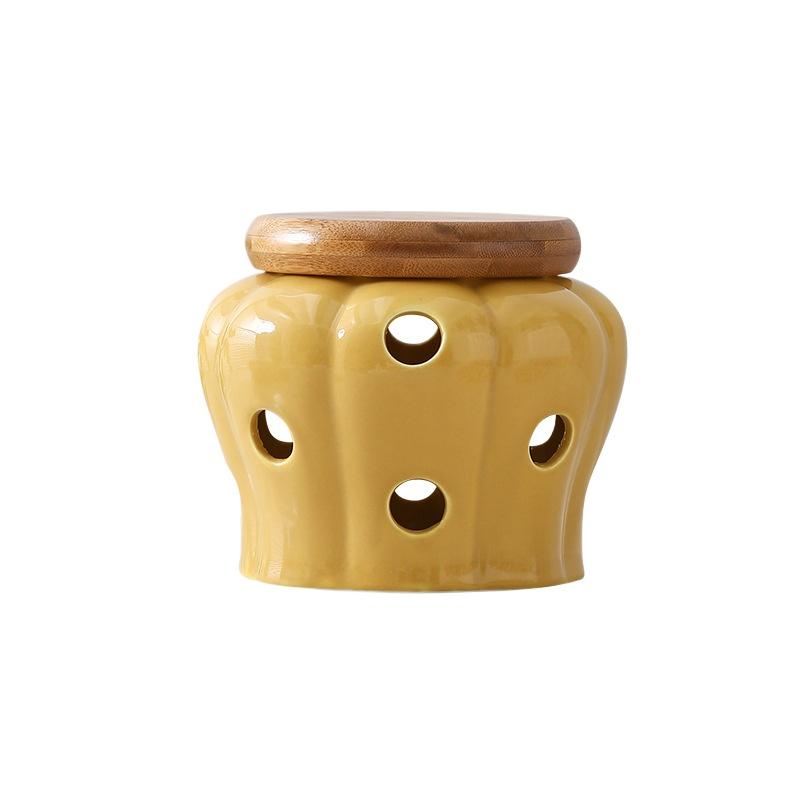 

Вырезной кухонный контейнер для хранения имбиря и чеснока, контейнер для хранения в форме тыквы, керамический контейнер для хранения, фарфоровая коробка с бамбуковой крышкой, кухонная утварь