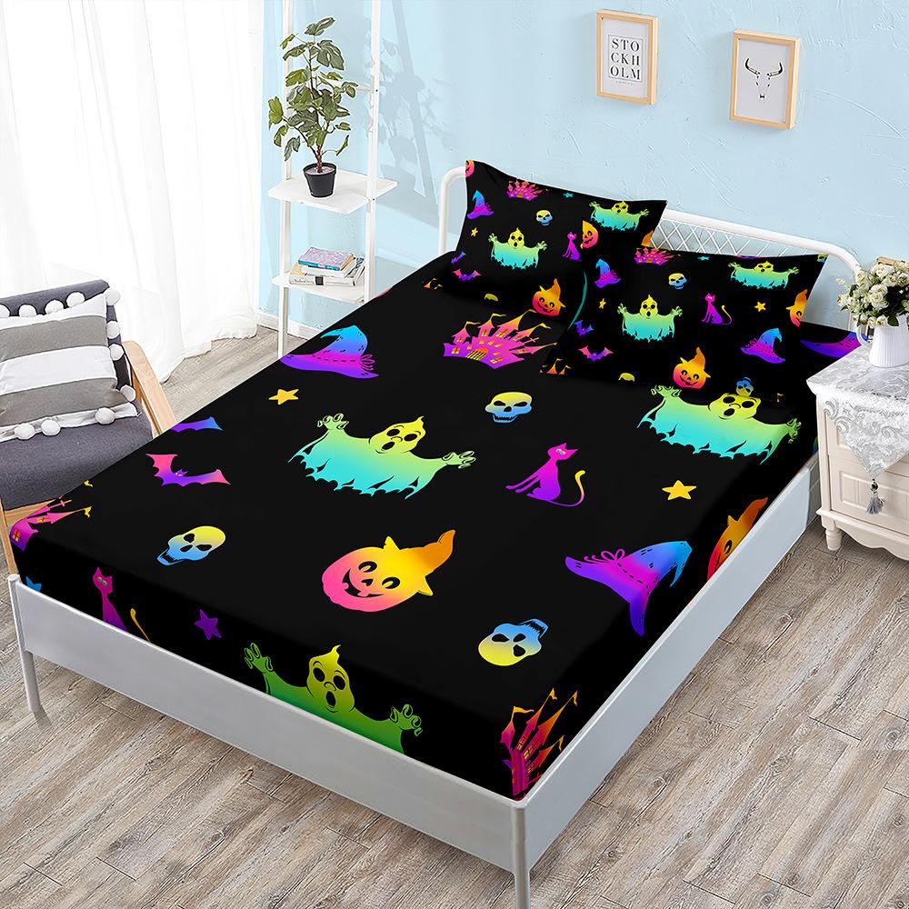 Halloween Three-Piece Set Funny Pumpkin Mattress, Mattress Cover, Mattress Protective Cover