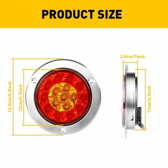 2X 4" Amber Red Round LED Truck Trailer Stop Tail Brake Lights Waterproof 12V