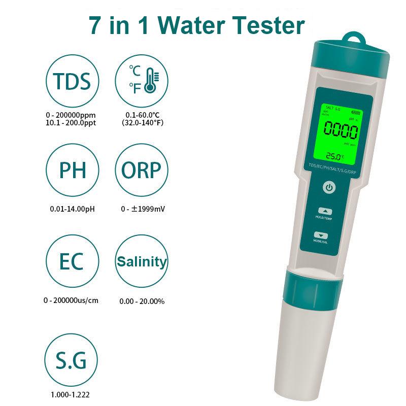 10 in 1 pH Meter Water Tester High Precision Test TDS/PH/EC/H2/ORP/Fertility/Salinity/S.G/Resistivity/Temperature For Aquarium