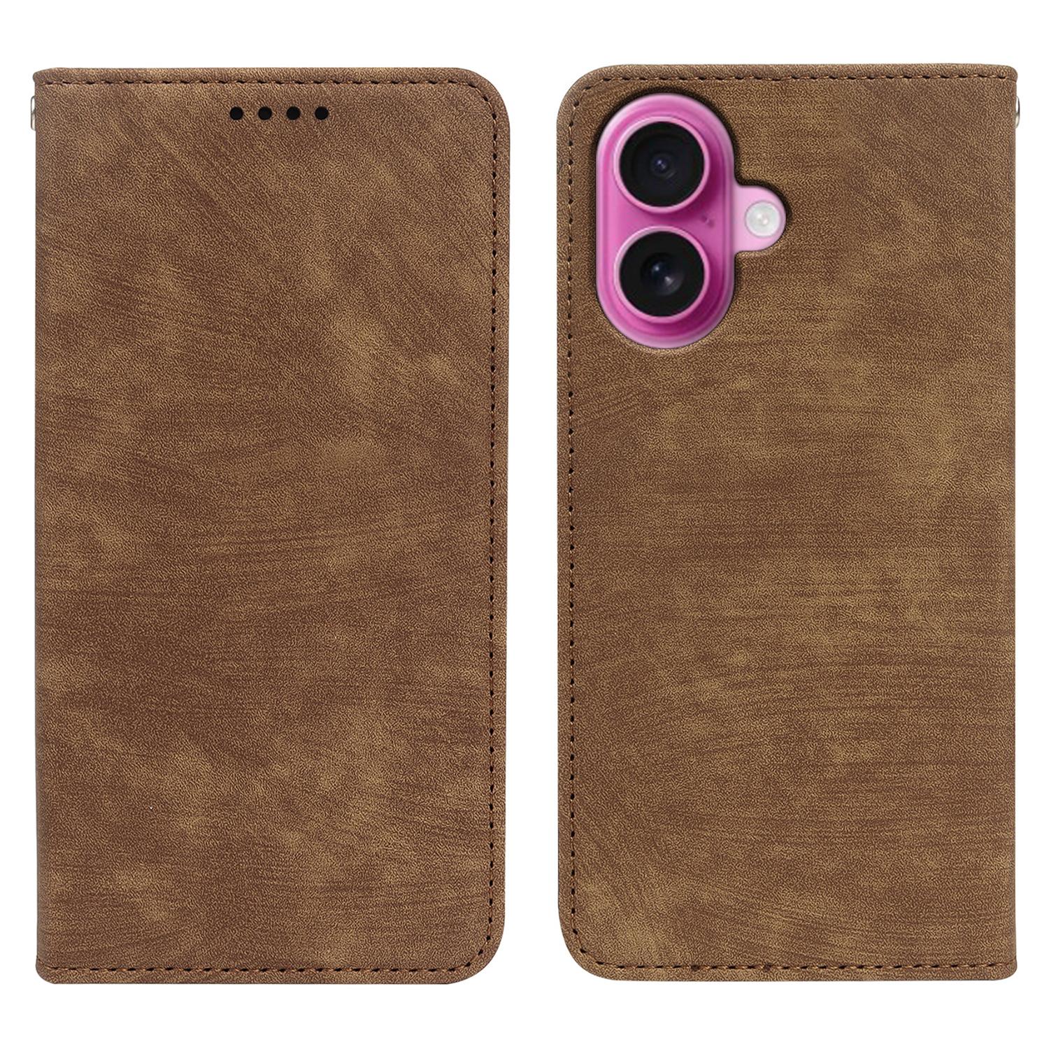 

Для iPhone 16 Plus Чохол для телефону із міцним магнітним шкіряним гаманцем із смугастою текстурою Brown