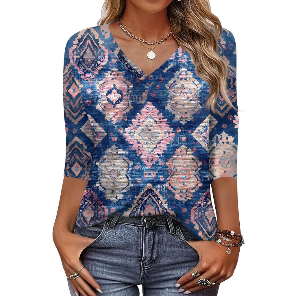 Dámské tričko s potiskem 3/4 rukáv denní víkendová móda základní véčkový výstřih běžný top