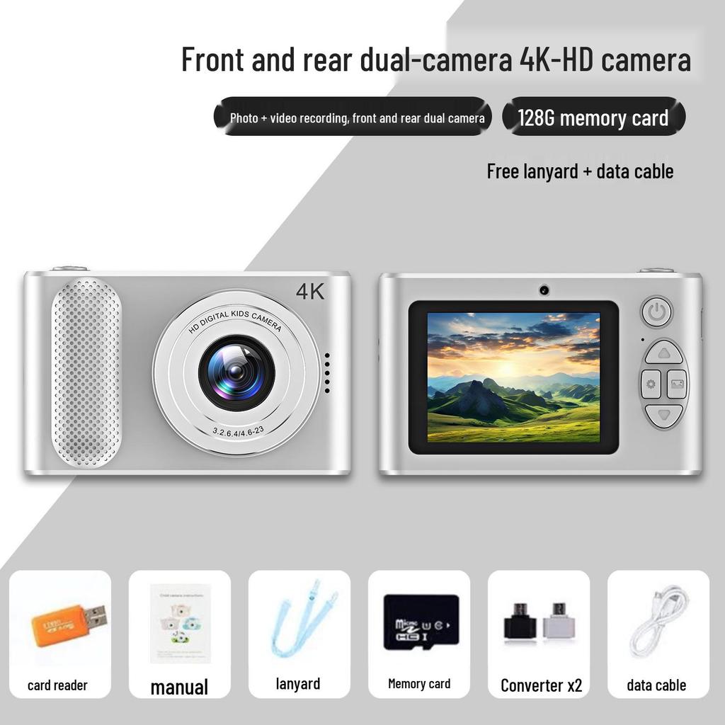 High-Definition Dual-Lens Portable Digital Camera – Ideal for Vlogging, Selfies, and Retro Campus Photography.