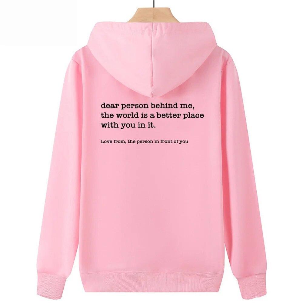Bluza z kapturem Dear Person Behind Me Spersonalizowana bluza z kapturem Be Kind Message Unisex Bluzy z kapturem z motywem świadomości zdrowotnej Bluzy z długim rękawem Bluzy z kapturem Unisex