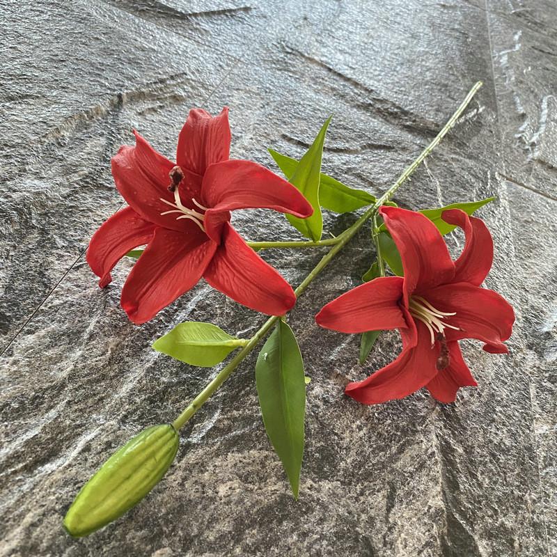 Long Pu Threehead Lily Artificial Flower Decor For Home And Photography Displays