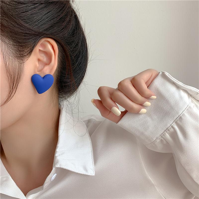 Koean Fashion Candy Color Acrylic Love Eardrop Simple Design Geometric Heart Party Jewelry Earrings Ear Studs All-match EarStuds