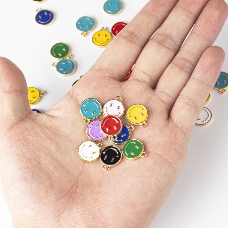 Round Alloy Oil Drip Mini Pendant Vibrant Smiley Face Charm Handcraft Ornament Fashion Bracelet Necklace Earring Making Raw