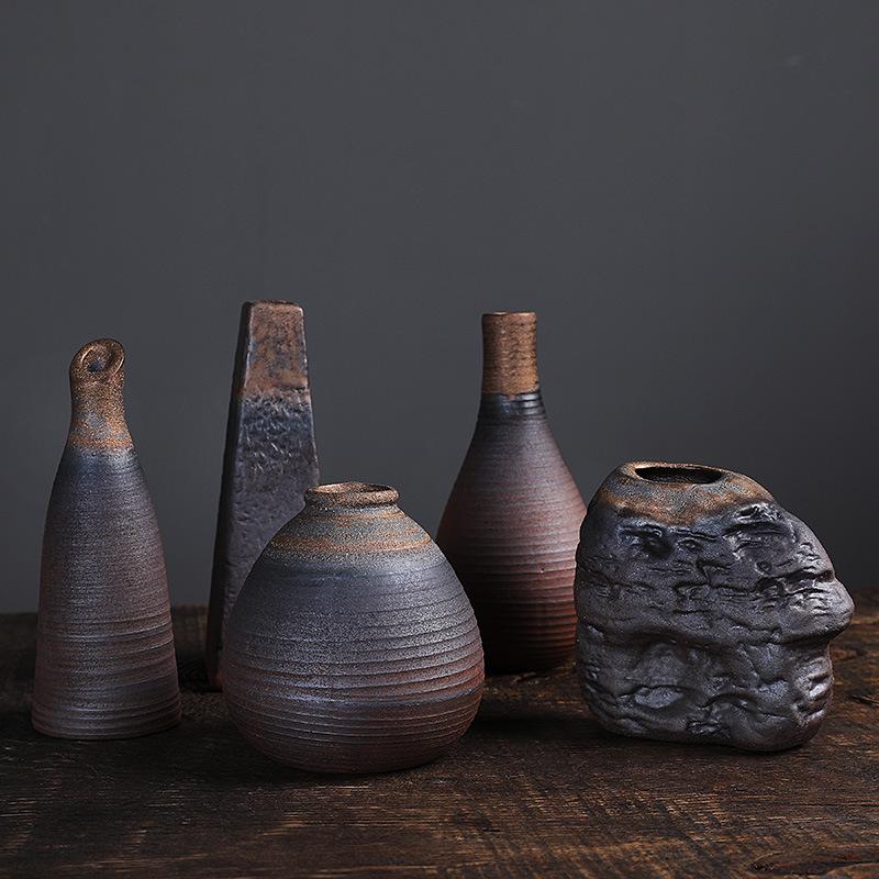 Retro Zen Coarse Pottery Ceramic Vase - Small Flower Holder