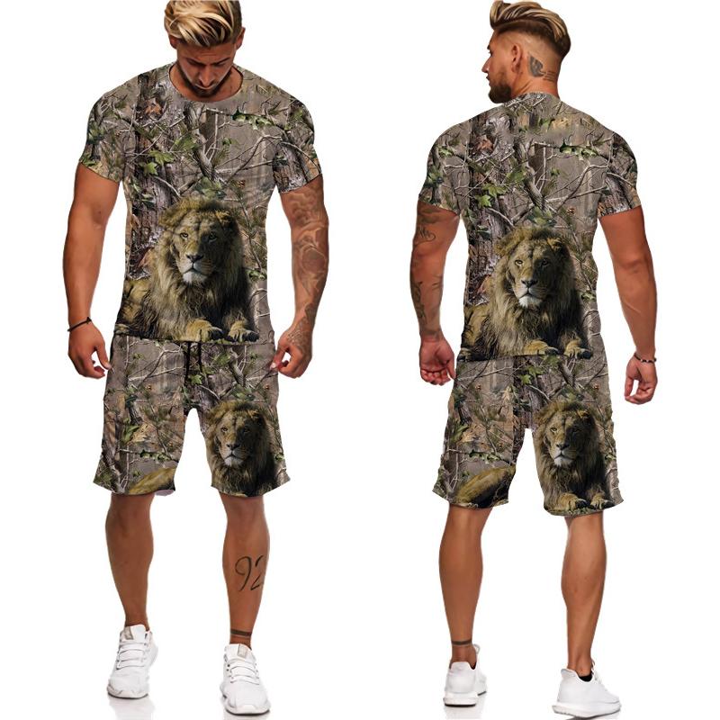 Letné pánske tričko s 3D potlačou maskáčové javorové listy/šortky/obleky Unisex Príležitostné Outdoorové športové oblečenie s krátkym rukávom