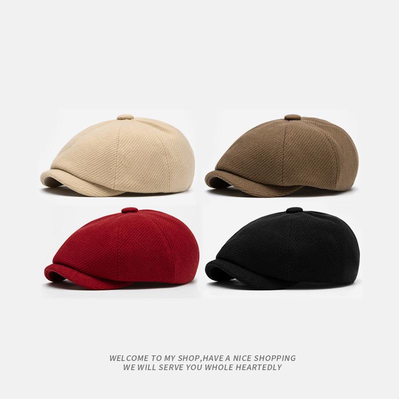 Autumn Winter Octagonal Cap Men's Warm Beret British Newsboy Cap Painter's Cap