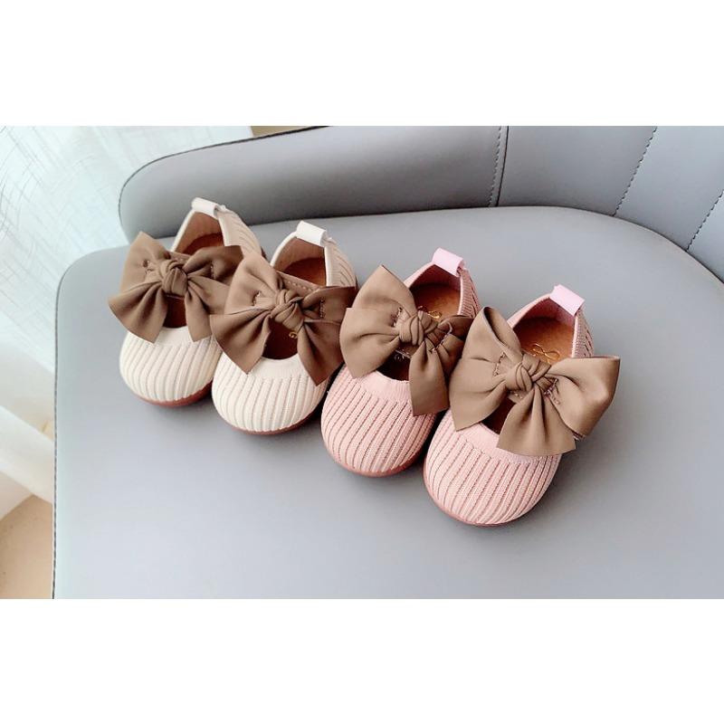 Spring/Autumn Girls' Leather Shoes with Bow, Square-Toe Soft-Sole Walking Flats for 1-Year-Old Babies, Breathable Anti-Slip Infant Shoes.