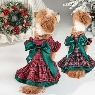 New Europe And The United States Wind Classic Plaid Pet Dog Dress Long Dress Christmas Day Party Dress Up Clothing