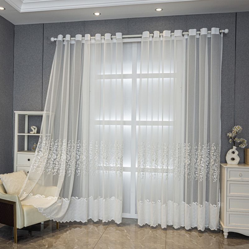 1PC White Embroidered Sheer Curtains Curtains for Living Dining Room Bedroom