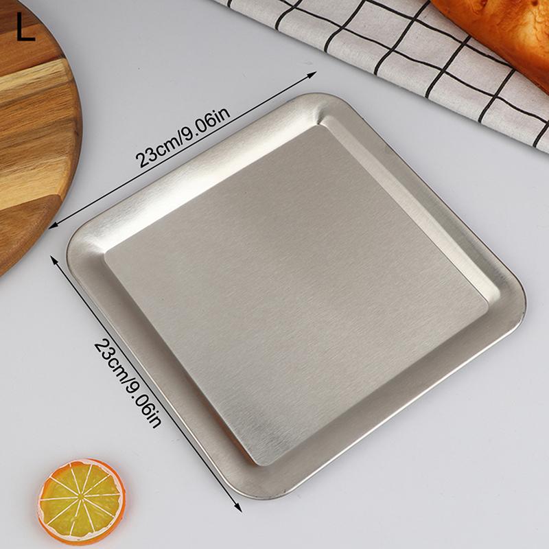 Stainless Steel Serving Tray Cafe Cake Dessert Plate Storage Luxury Square Rectangular Trays Home Kitchen Storage Table Dish
