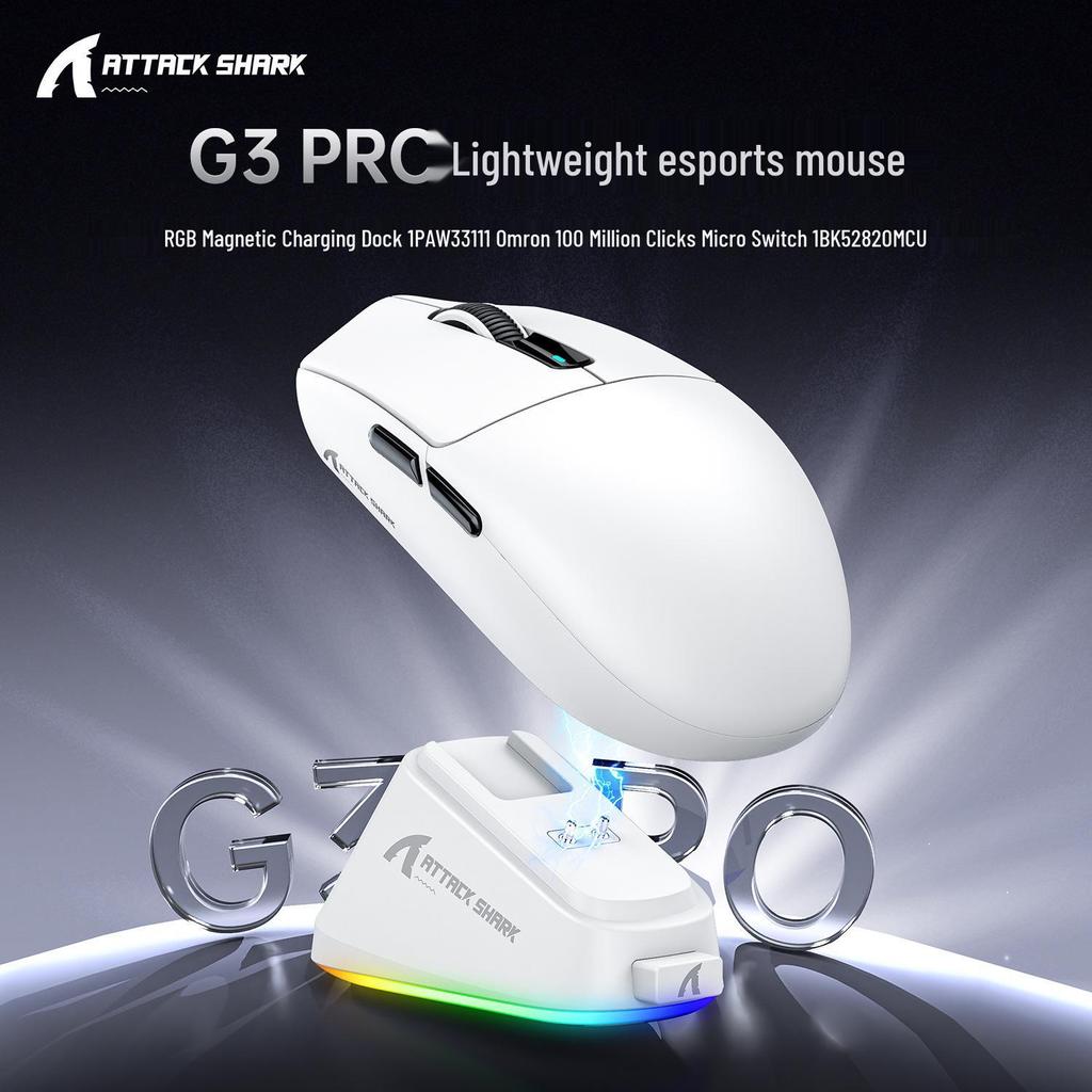 ATTACK SHARK G3PRO Kablosuz Hafif RGB Oyuncu Mouse'u Bluetooth ve Şarj Yuvası ile