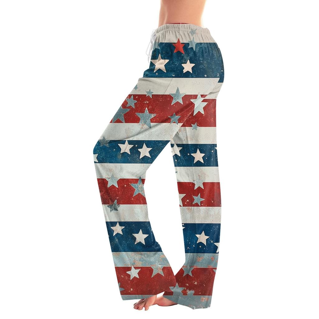 Women's Casual Fashion Comfort Pajama Pants Print Drawstring Pants Full Length Long