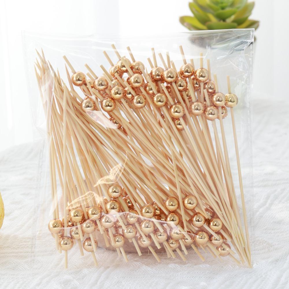 100pcs 12cm Length Bamboo Food Picks Versatile Disposable Pearl Fruit Picks Snack Fork Skewer Toothpick Skewer Cake Dessert