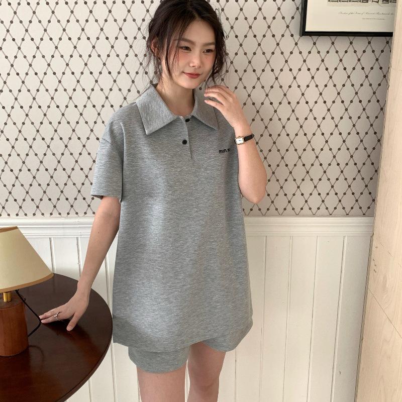 

Women s Summer Waffle Short Sleeve Pajama Set with Lapel - Loose Fit for Casual or Home Wear One Size (80-140)