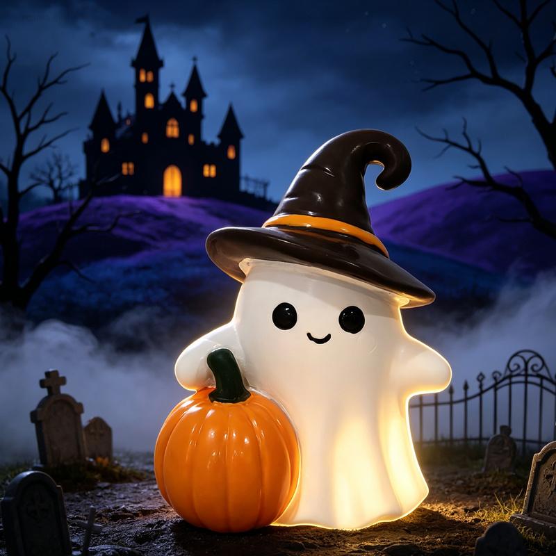 Xiaomi Cute Halloween Ghost Pumpkin Resin Figurine Mini Desktop Craft Ornament Spooky Home Party Decoration Gift Photo Shooting Props