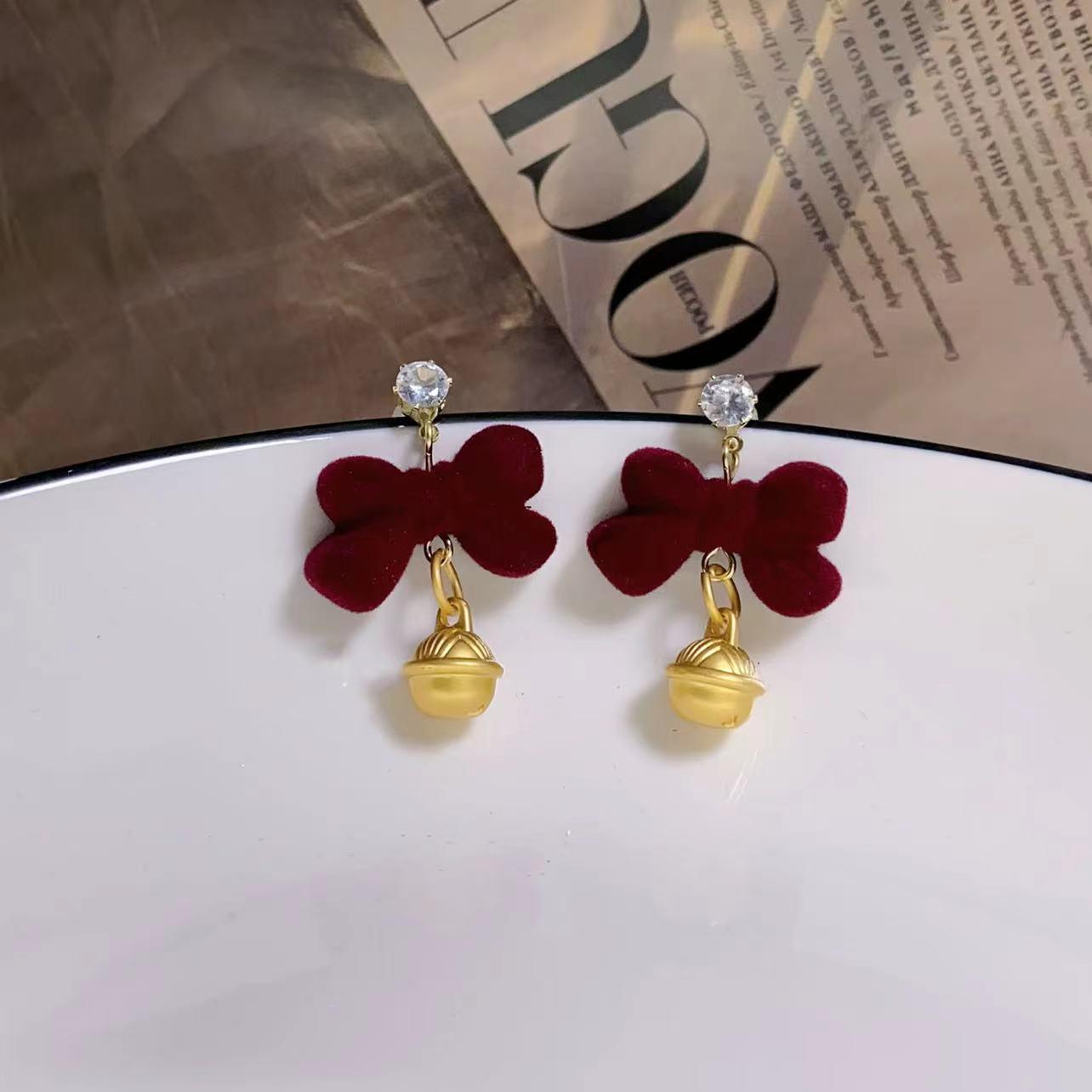 

Retro French Red Velvet Bow Earrings - Festive Christmas Studs