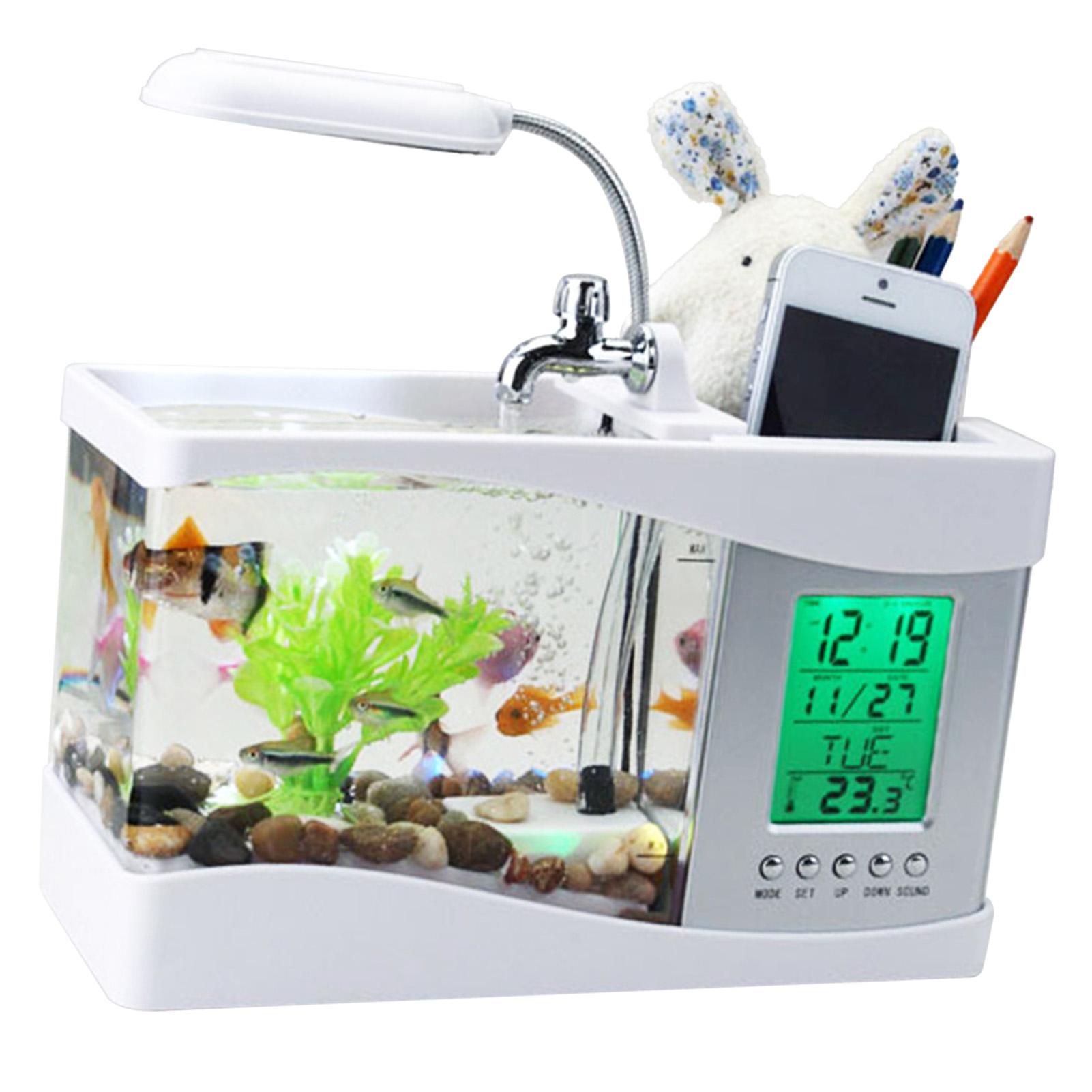 

Fish Tank Clock Multifunctional USB Ecological Lamp Desktop Fish Tank Aquarium Calendar for Office Bedroom White белый