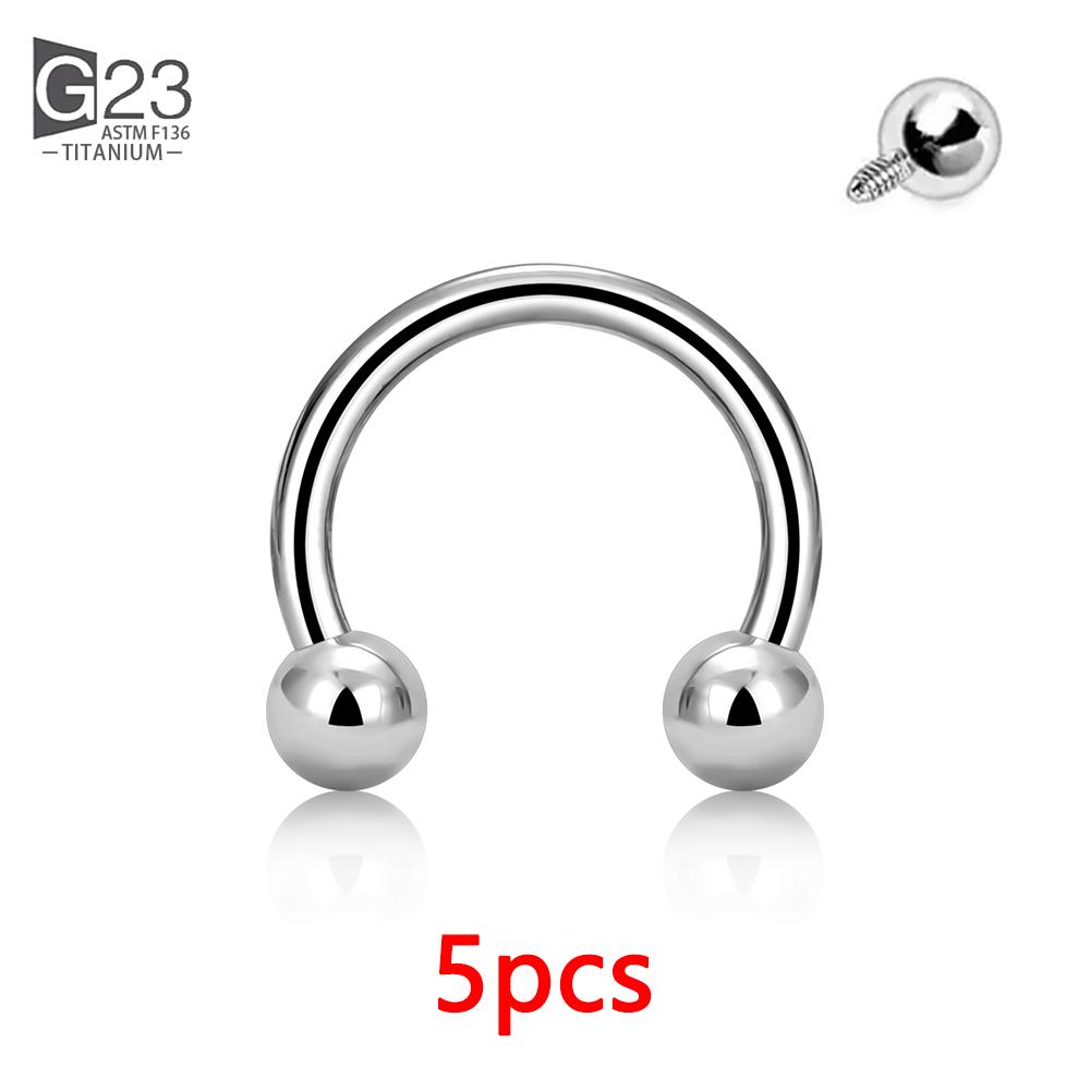 5Pcs G23 Titanium 16G CZ Tragus Eyebrow Piercing Body Jewelry Labret Lip Ring Stud Earrings Septum Nose Rings Internal Thread