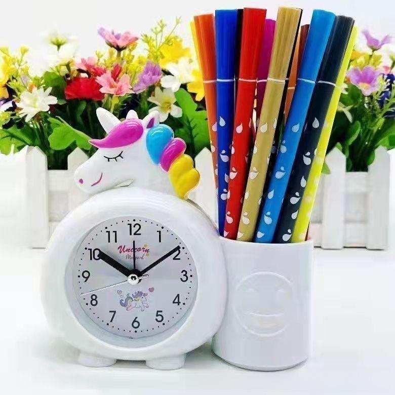 Ceas de alarmă albină și suport pentru pixuri: Drăguț, la Modă, Design Cartoon pentru Noptieră - Ideal pentru Studenți și Copii.