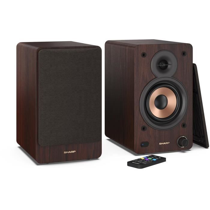 Haut-parleurs bluetooth - sharp - cp-ss30(br) - bibliotheque marron - 2x 30w - 2 voies - sans fil - 60w rms