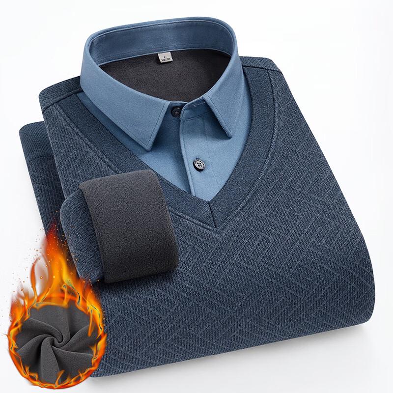 Men s Faux Two-Piece Thermal Shirt Base Layer L