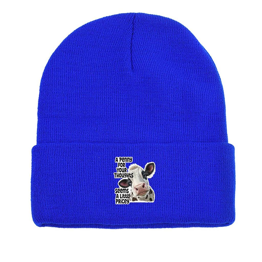 Vivid Cow Print Knit Hat Beanie, Animal Woman Cap Warm Lightweight Unisex Bonnet Knitted Cap Beanie