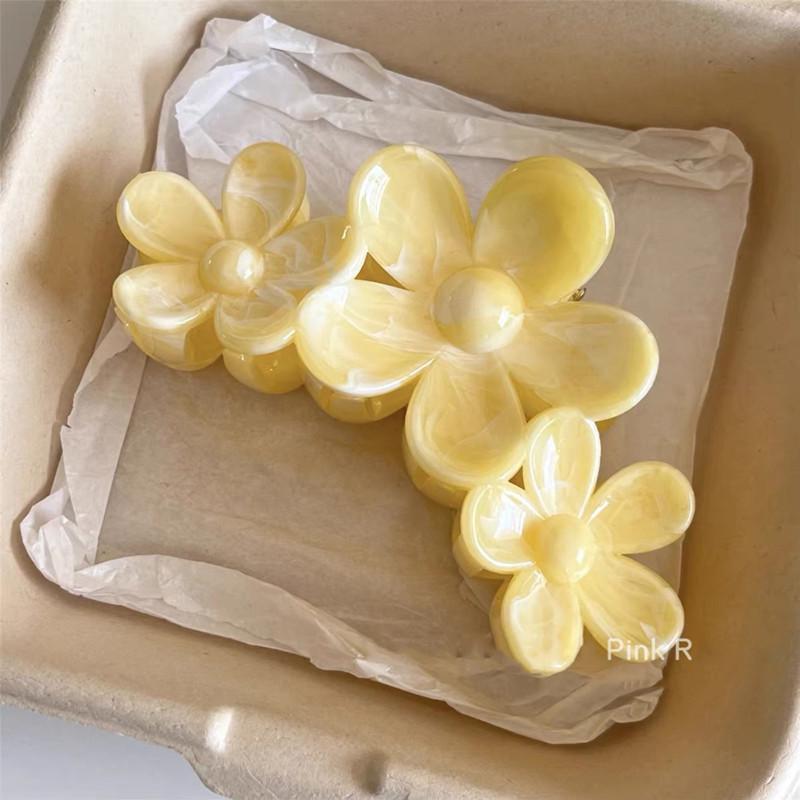 Polka Dot Frangipani Claw Clip - Elegant Half-Up Hair Accessory