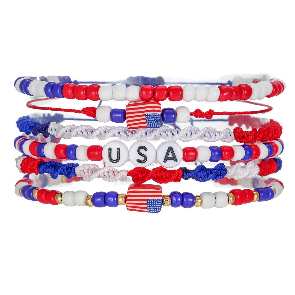 Usa Flag Beaded Bracelet Handmade Geometric Jewelry For Independence Day Celebrations