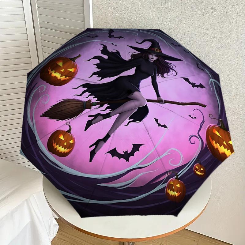 1PC Halloween Witch Umbrella-8-Rib Reinforced, Automatic Open, Lightweight & Durable, Cute Fashion Accessory for Outdoor-T176