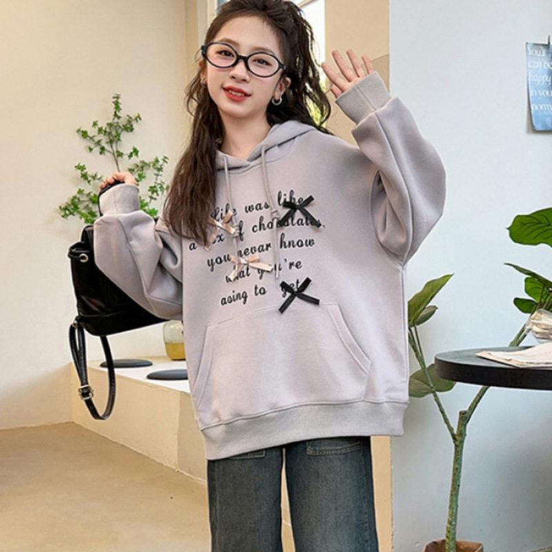 Girls Autumn Hooded Sweatshirt Medium Large Kids Letter Print Thin Long Sleeve Jacket Student Casual Top 110